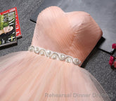 Strapless Blush Pink Tulle Short With Sash Sweet 16 Cute Semi Formal Prom Dresses
